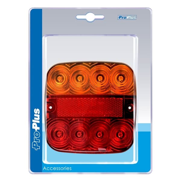 Baklykt 12V 5 funksjoner 107x107mm 8LED i blister
