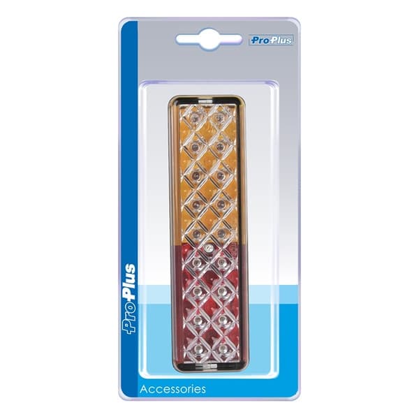 Baklykt 12/24V 3 funksjoner 135x38mm LED med holder svart i blister