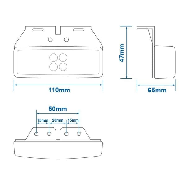 Baglygte 12/24V rød 110x40mm LED med holder