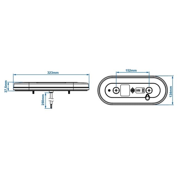 Baglygte 6 funktioner 323x134mm 54LED højre