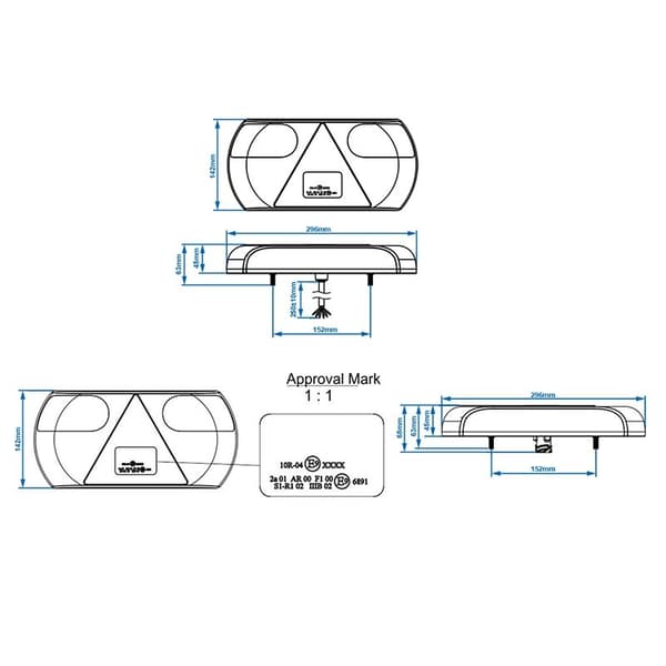 Baklykt 6 funksjoner 296x142mm 32LED venstre