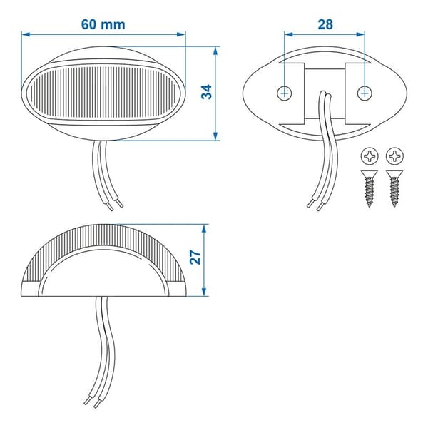 Outline markeringslampa 10-30V röd/vit 60x34mm LED