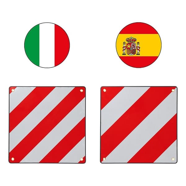 Bakre varselskilt aluminium 50x50cm for Italia/Spania 2 i 1