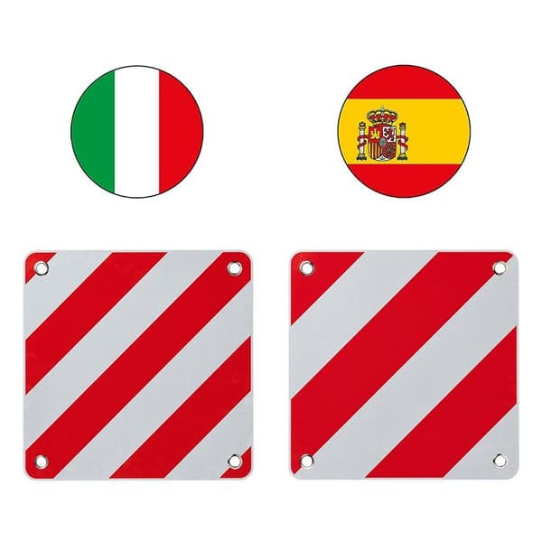 Bagerste advarselsskilt fleksibelt 50 x 50 cm til Italien/Spanien 2in1