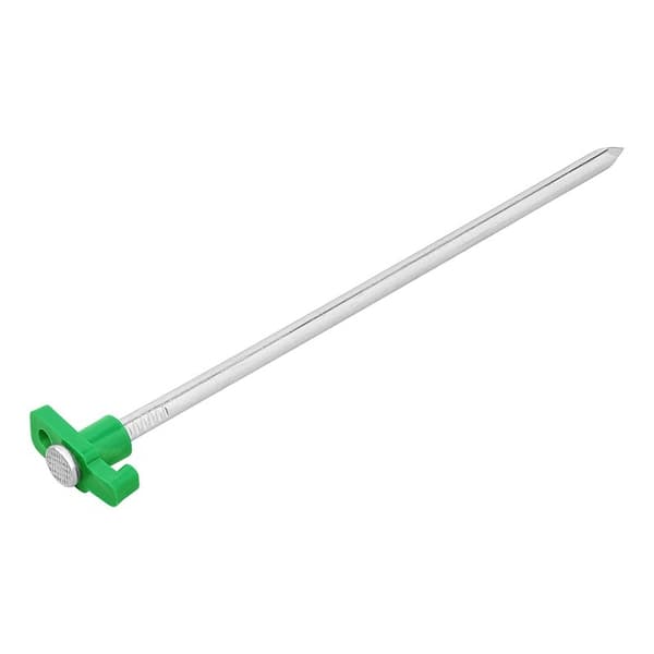 Teltpinne 25 cm metall med plastkrok glød-i-mørket 6 deler i polybag