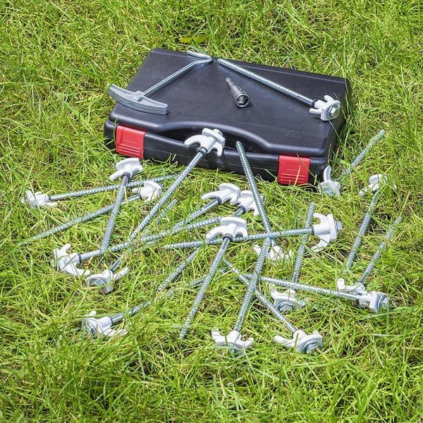 Teltpløkke 20 cm metal skrues med plastkrog + adapter - sæt med 20 stk. i tilfælde af