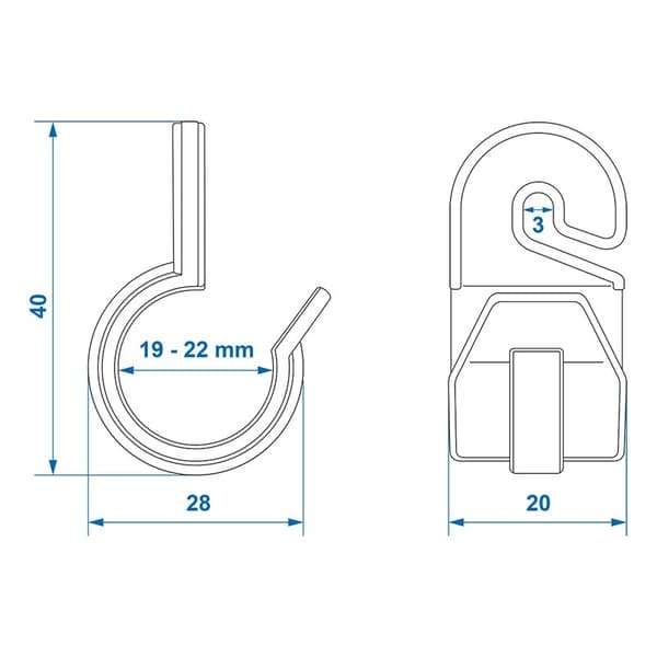 Tältklämma 19-22mm med krok 4 stycken i blister