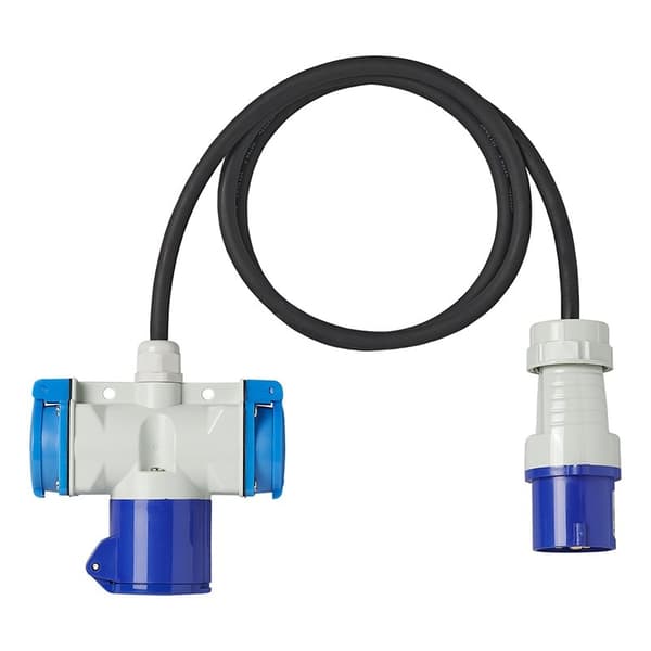 Adapterkabel 150cm 3x1,5mm² från CEE-kontakt till 2xSchuko + 1xCEE-uttag