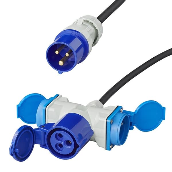 Adapterkabel 150cm 3x1,5mm² från CEE-kontakt till 2xSchuko + 1xCEE-uttag