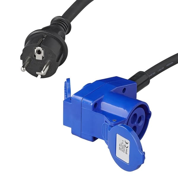 Adapterkabel 150cm 3x2,5mm² fra Schuko-plugg til CEE-vinklet kontakt + Schuko-kontakt