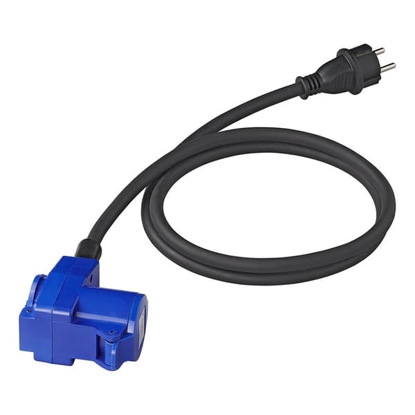Adapterkabel 150cm 3x2,5mm² fra Schuko-plugg til CEE-vinklet kontakt + Schuko-kontakt