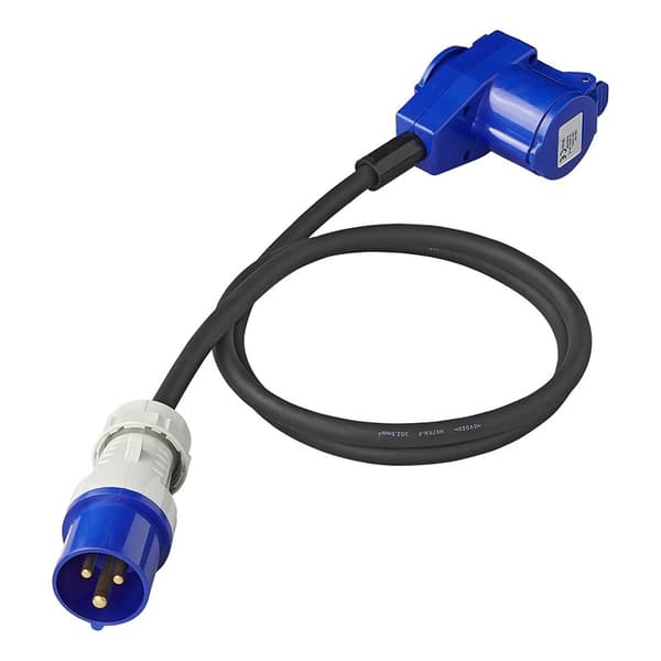 Adapterkabel 150cm 3x2,5mm² från CEE-kontakt till CEE-vinklad kontakt + Schuko-uttag
