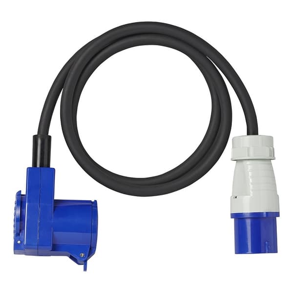 Adapterkabel 150cm 3x2,5mm² från CEE-kontakt till CEE-vinklad kontakt + Schuko-uttag