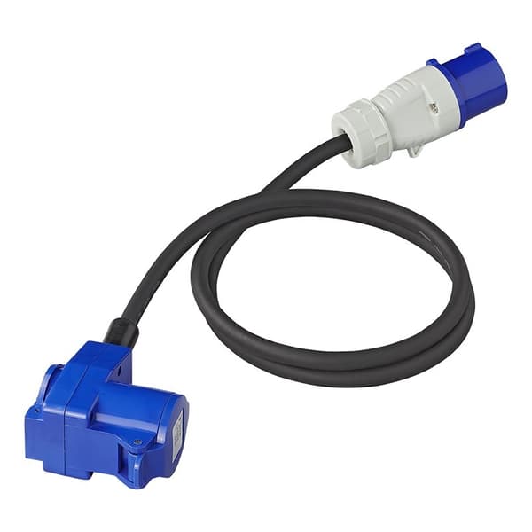 Adapterkabel 150cm 3x2,5mm² från CEE-kontakt till CEE-vinklad kontakt + Schuko-uttag
