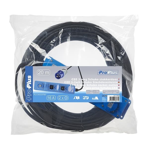 CEE 3-vejs stikkontakt 20M (2xSchuko + 1x2-USB)