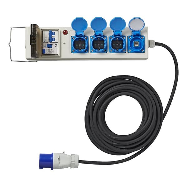 Telt/sammenleggbar tilhengerenhet 10M 3x1,5mm² med MCCB og RCD + 2xUSB