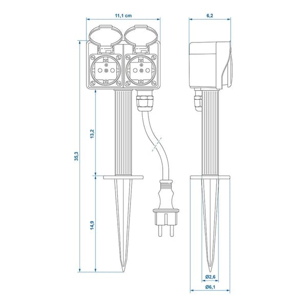 Trädgårdsuttag Schuko 2-vägs 2M 3x1,5mm²