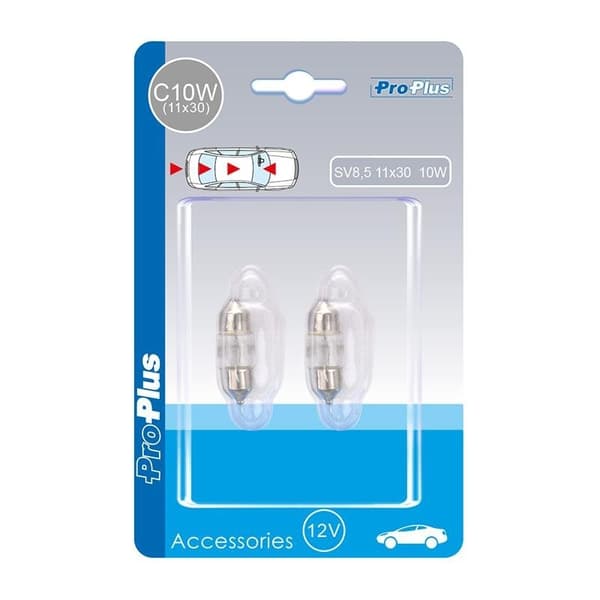 Bilpære 12V 10W SV8.5 11x30 2 stk i blisterpakning
