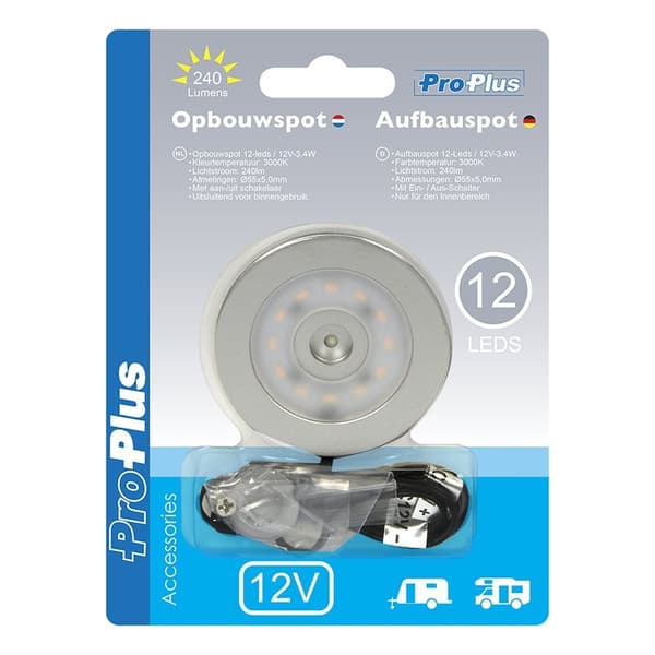 Utenpåliggende spotlight 12-leds 12V 240lm Ø55x5,0mm