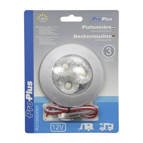 Taklampa / utanpåliggande armatur 3-leds 12V 290lm ø95x25mm