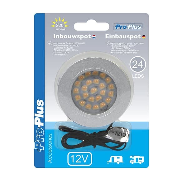 Indbygget spotlight 24-leds 12V 220lm Ø65x11mm