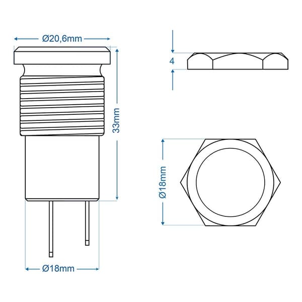 Innfelt stikkontakt DIN 12V messing