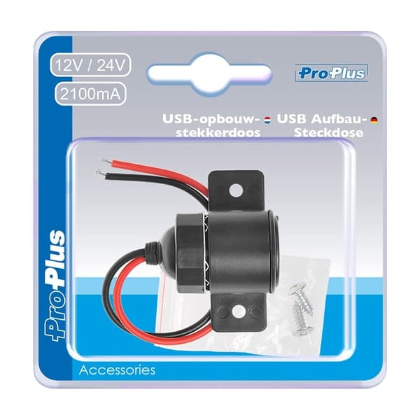 USB overflatemontert kontakt type A 2100mA 12V/24V i blisterpakning