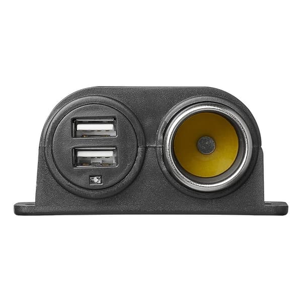 Pinta-asennettava tupakansytyttimen pistoke + 2xUSB-tyyppi A 12V/24V läpipainopakkauksessa
