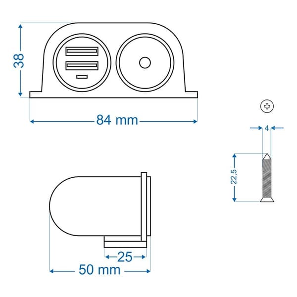 Pinta-asennettava tupakansytyttimen pistoke + 2xUSB-tyyppi A 12V/24V läpipainopakkauksessa
