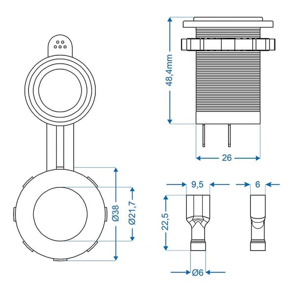 Indbygningsstik DIN 12V/24V