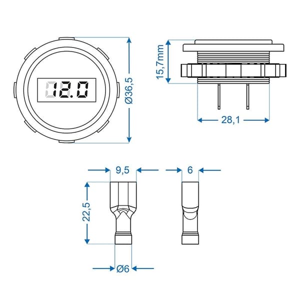Innfelt digitalt voltmeter 6-30V