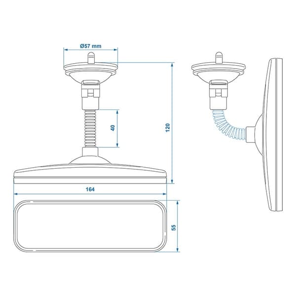 Ryggespeil 164 x 55 mm med flexarm 4 cm og sugekopp