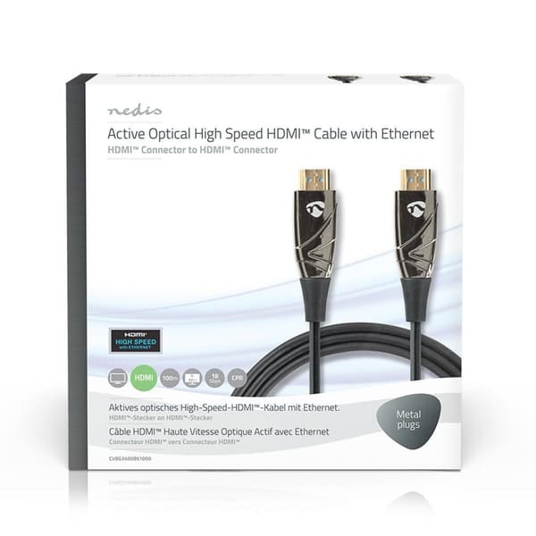 Aktiv Optical High Speed HDMI-kabel med Ethernet | HDMI ™ -kontakt | HDMI ™ -kontakt | 4K@60Hz | 18 Gbps | 100.0 m | Rund | PVC | Sort | Gaveeske