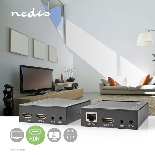 HDMI ™ Extender | Over Cat6 | Opp til 60.0 m | 4K@60Hz | 18 Gbps | Metall | Antrasitt
