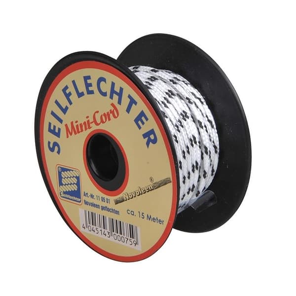 Minicord novolene 1,5 mm. 15m. flätad. blandad. 150 daN