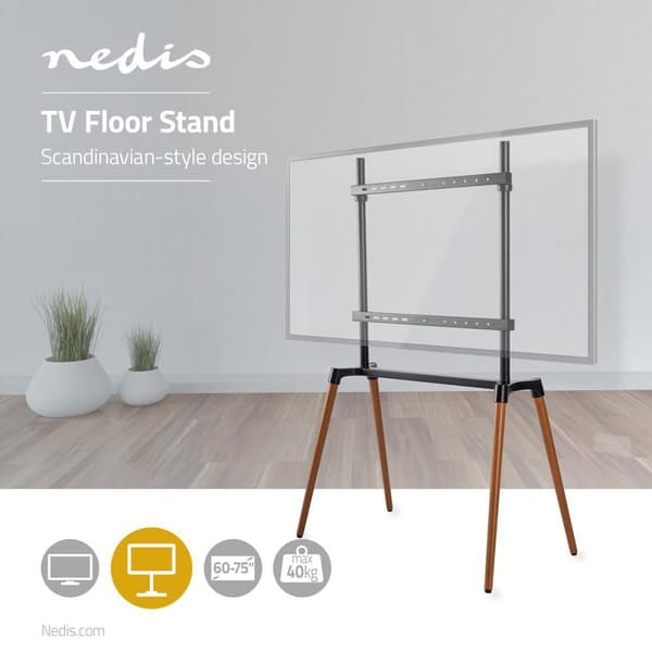 Golvstativ | 60 - 75 " | Maximal skärmvikt som stöds: 40 kg | Scandinavian Design | Anti-tip rem | Snäpplås | Aluminium / Stål | Svart