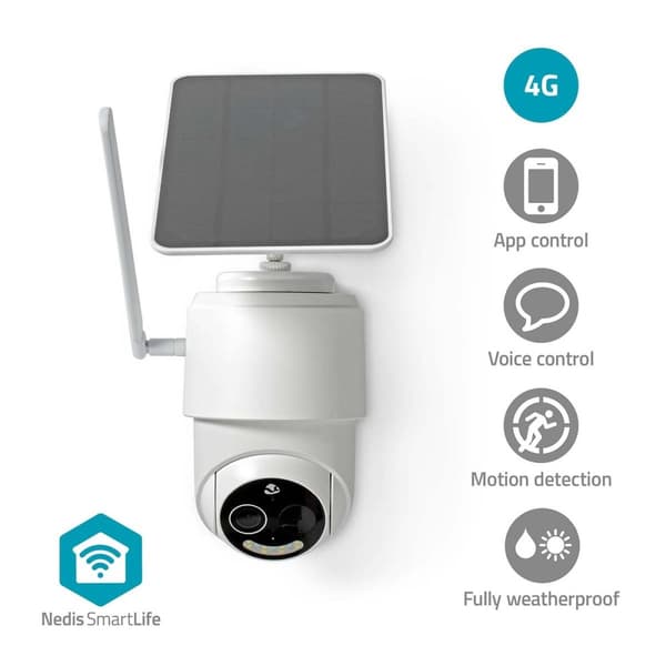 SmartLife Utendørs kamera | 4G | Full HD 1080p | Panorering og vipping | IP65 | Cloud Storage (valgfritt) / microSD (ikke inkludert) | 5 V DC | Med be Hvit