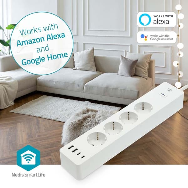 SmartLife Grenkontakt | Wi-Fi | Hybrid (CEE 7/7) / USB A / USB-C™ | 16 A | 3680 W | 2.00 m | 0 - 55 °C | Android™ / IOS | Vit