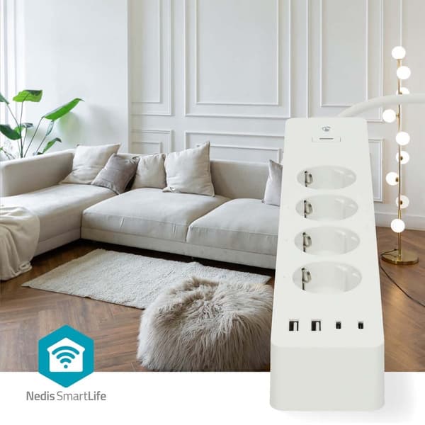 SmartLife Grenkontakt | Wi-Fi | Hybrid (CEE 7/7) / USB A / USB-C™ | 16 A | 3680 W | 2.00 m | 0 - 55 °C | Android™ / IOS | Vit
