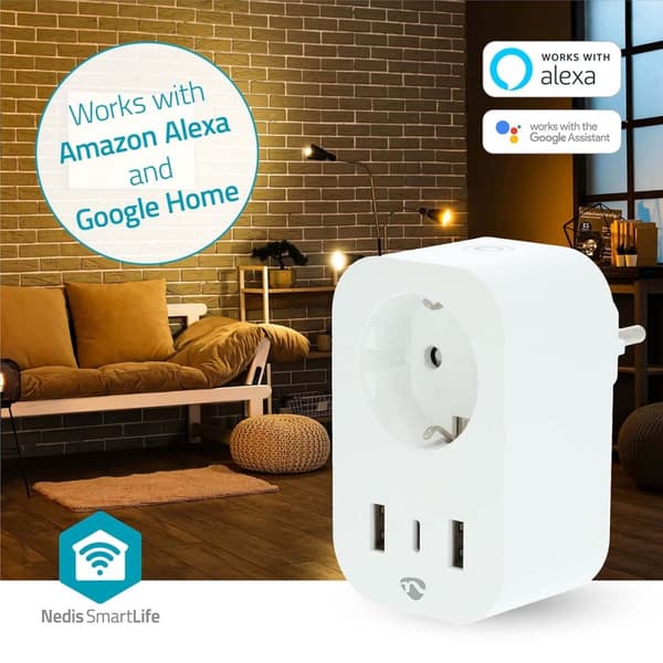 SmartLife Älypistorasia | Wi-Fi | IP21 | Virtamittari | 3680 W | Type F (CEE 7/7) / 1x USB-C™ / 2x USB | 0 - 55 °C | Android™ / IOS | Valkoinen | 1 kp