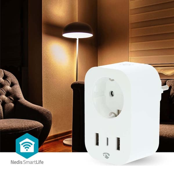 SmartLife Älypistorasia | Wi-Fi | IP21 | Virtamittari | 3680 W | Type F (CEE 7/7) / 1x USB-C™ / 2x USB | 0 - 55 °C | Android™ / IOS | Valkoinen | 1 kp