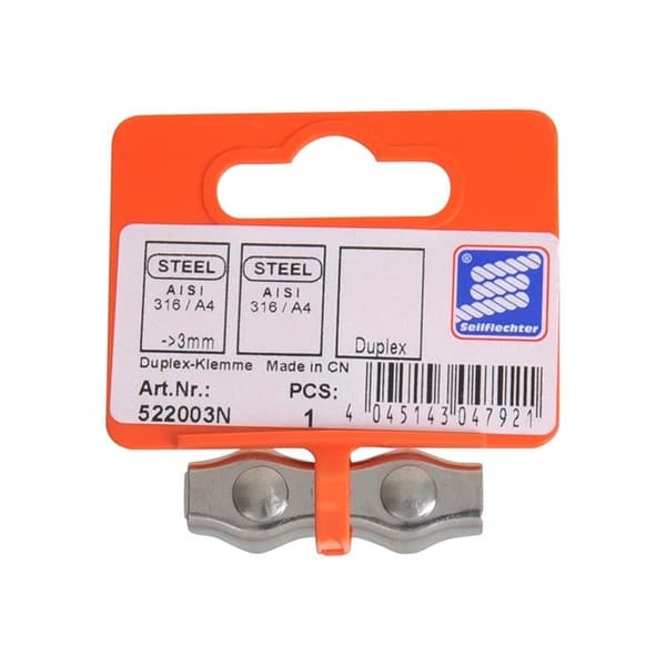Duplexklämma 3 mm. A4 RVS AISI 316
