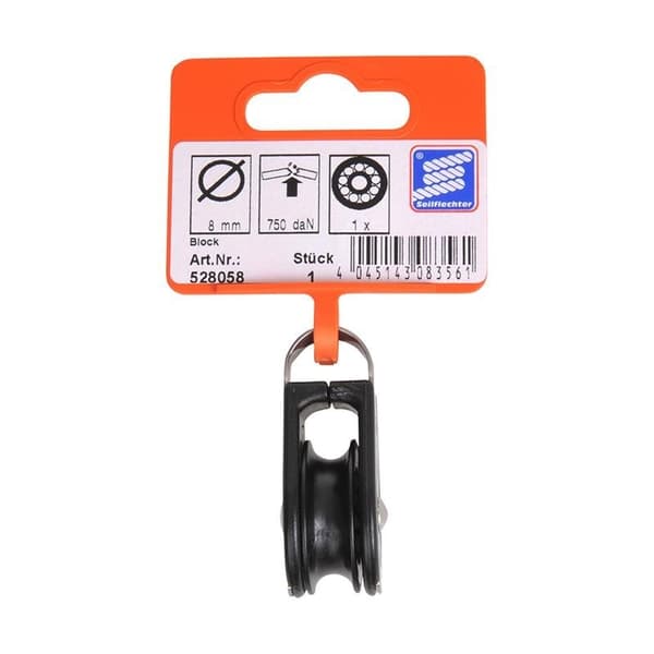 Mini blok. 8 mm. enkelt skive. lukket. kugleleje. 750 daN