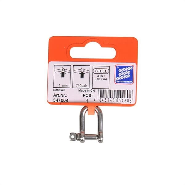 D-sjakkel 4mm. A4 RVS AISI 316. 750 daN
