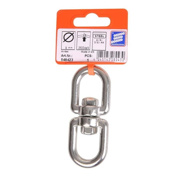 Vridbygel 8mm. RVS AISI 316. öga - öga. 2 500 daN