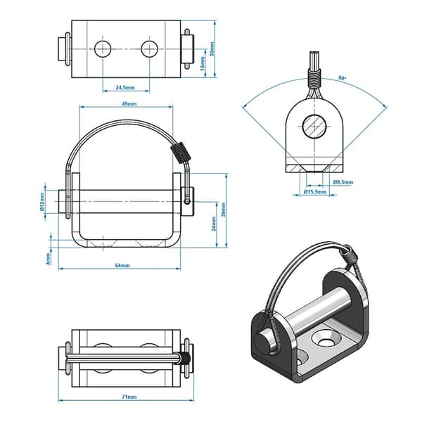 Holder til trailerhængsel 12mm SPP UZ-02A V.1