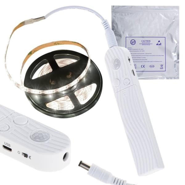 USB batteridrevet bevegelsesdetektor LED stripe 2M kaldhvit