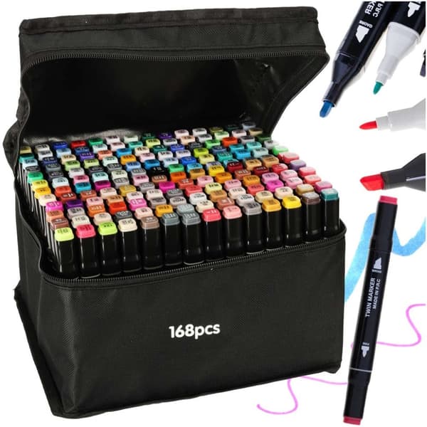 Dobbeltsidede sprittuscher i etui 168 stk