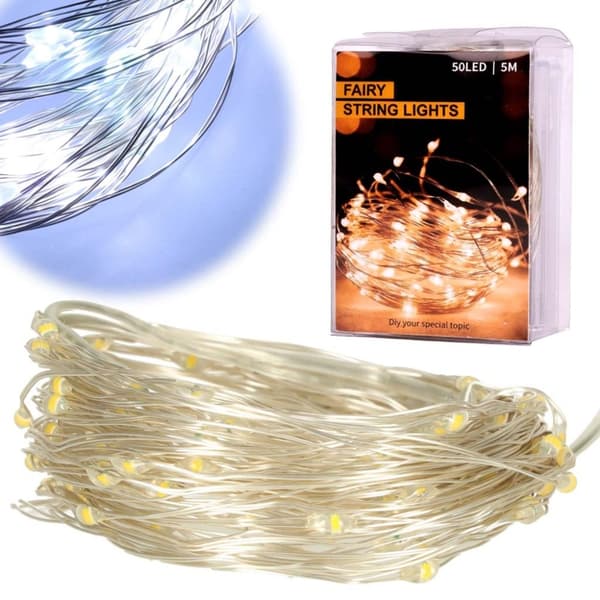 LED dekorative ledningslys 5m 50LED kaldhvite
