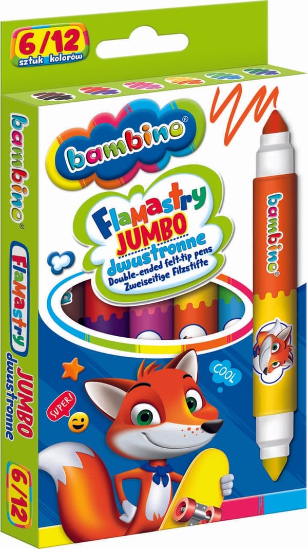 BAMBINO Dubbelsidiga markörer Jumbo 6 st/12 färger